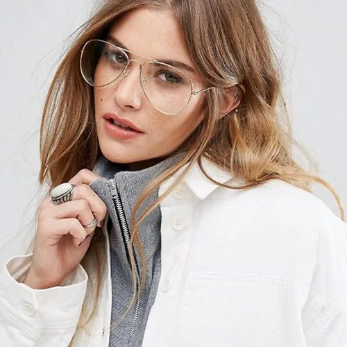 Vista 6 de JOVAKIT Lentes de aviador transparentes para mujeres y hombres, lentes sin receta, lentes de bloqueo de luz azul, marco de metal