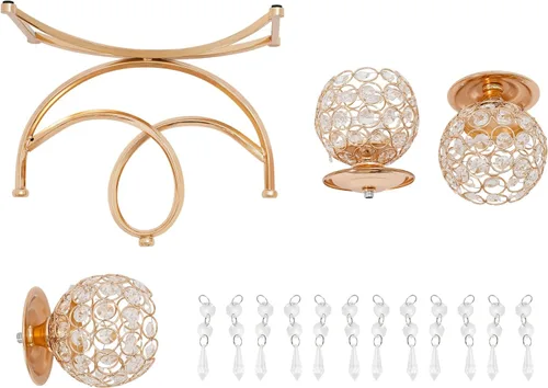 Vista 7 de Portavelas de cristal con 3 brazos, cuenco de cristal dorado, candelabro, centros de mesa para comedor, sala de estar, candelabros, velas de té
