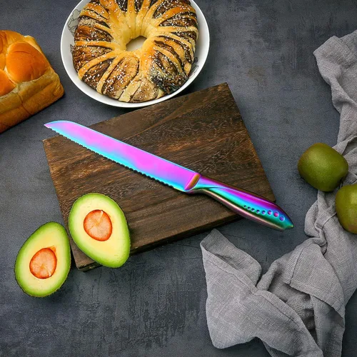Vista 6 de WELLSTAR Cuchillo de pan de 8 pulgadas, cortador de pan dentado, hoja de acero inoxidable alemán ultra afilada y mango cómodo con revestimiento
