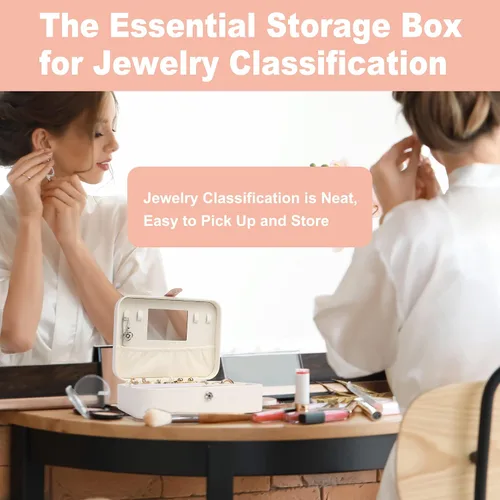 Vista 6 de Loscarol Joyero de viaje con espejo, soporte portátil de almacenamiento de joyas de viaje para mujeres y niñas, estuche organizador de joyas pequeño