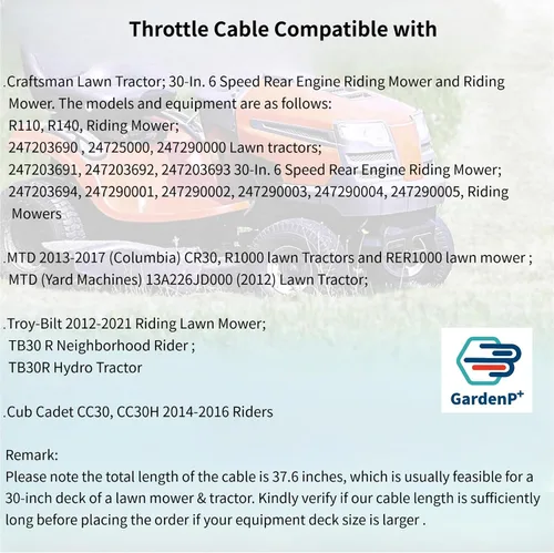 Vista 6 de Cable del acelerador 946-04829A compatible con cortadoras MTD, Cub Cadet, Troy Bilt, Yard Machines, reemplaza OEM 946-04829, 946 04829B, 746 04829