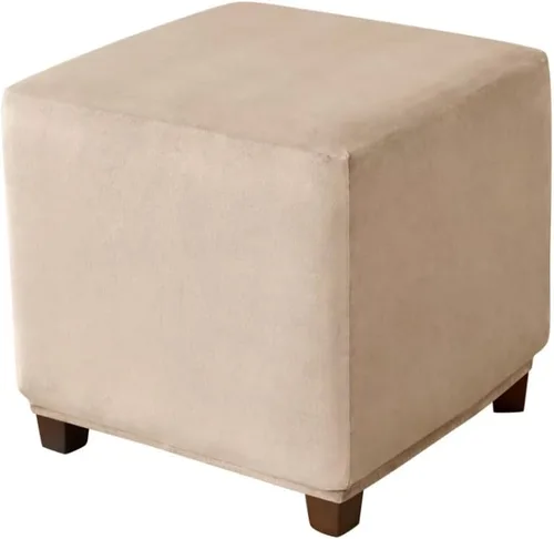 Vista 17 de Funda otomana cuadrada de terciopelo para otomana, protector para reposapiés, taburete, muebles, elástico, cómodo, con parte inferior elástica, Beige