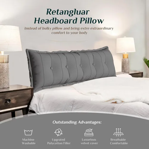 Vista 3 de VERCART Almohada grande para cabecero, almohadas de sofá cama, almohada de lectura, almohada de cabecera de cama, almohada de apoyo de Gris