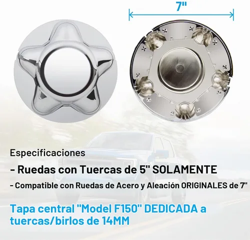 Vista 2 de Tapa central de 7 pulgadas con rueda de acero de 5 lengüetas cromada para Ford 1997-2003 F150 F-150 97-02 Expedition