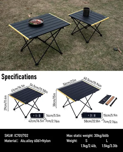 Vista 3 de iClimb - Mesa de camping ultraligera y compacta plegable con bolsa de transporte (color negro - L)