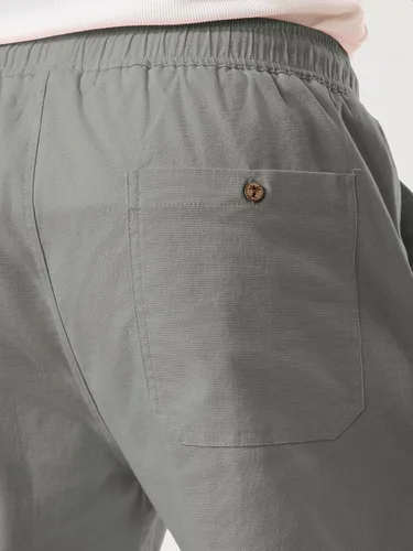 Vista 7 de Comdecevis Pantalones cortos de lino y algodón elástico para hombre, de 7 pulgadas, casuales, ligeros, para verano, playa, con cintura elástica