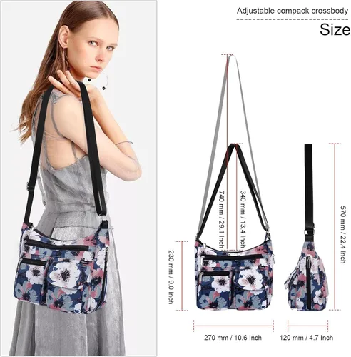 Vista 2 de Kamo Bolso cruzado para mujer, bolso de hombro con múltiples bolsillos, ligero, bolso de mensajero impreso casual, bolso de mano de viaje