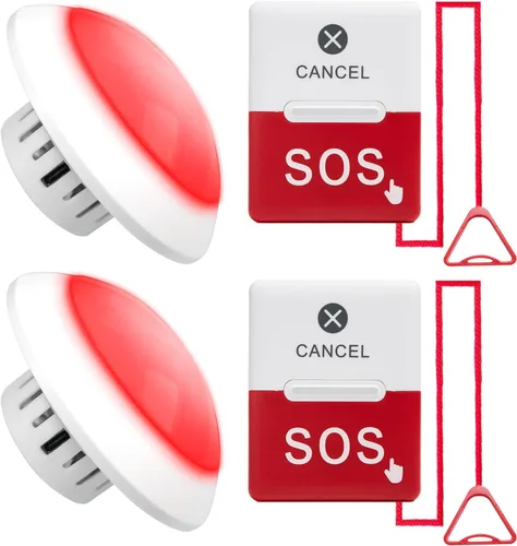 Vista 7 de Botón inalámbrico de llamada de emergencia para ancianos, alarma de cable de extracción de baño con luz estroboscópica, 1 receptor de atención