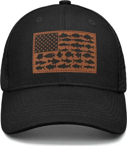 Vista 2 de Thy Thou Gorra de béisbol bordada con bandera de pez estadounidense para hombre, gorra de béisbol bordada de malla ajustable para regalo