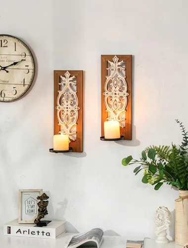 Vista 4 de Juego de 2 candelabros de pared tallados en madera