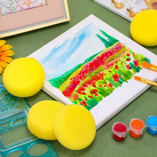 Vista 3 de Zhehao 60 Pcs Round Painting Sponge 3 Inch Yellow Synthetic Artist Sponges for Painting, Crafts, Ceramics, Pottery, Watercolor, Household Use