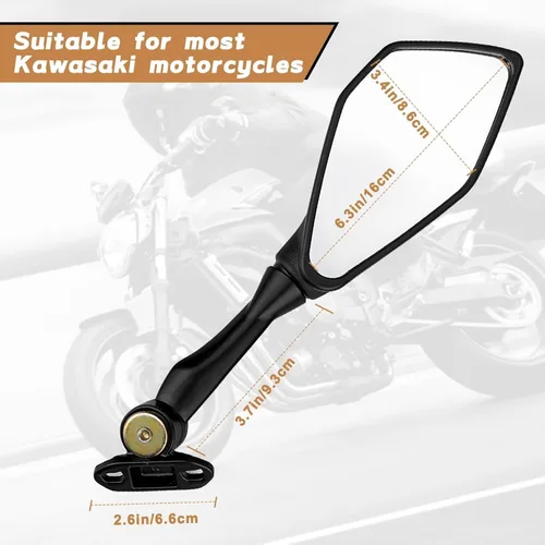 Vista 6 de Espejos retrovisores para motocicleta Ninja 300 400 500 ZX6R EX300 EX400 636 650 250R 300R ABS, espejos laterales ajustables y giratorios