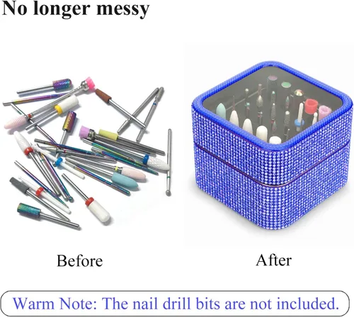 Vista 2 de Cellentool Caja de Rhinestone para Brocas de Uñas - Caja de Almacenamiento Portátil a Prueba de Polvo con 25 Agujeros, Organizador para Brocas