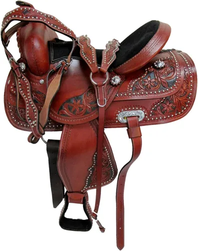Vista 2 de Western Horse Saddle Pleasure Barrel Racing Trail Floral Tooled Cuero TACK Set 15 16 17 18