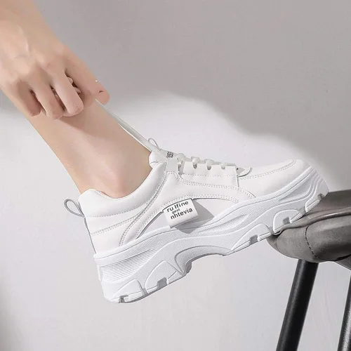Vista 2 de NCNDB Zapatos deportivos de plataforma para mujer, con cordones, de moda, con parte inferior aumentada