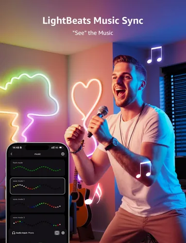 Vista 8 de Lepro N1 AI - Cuerda de luces RGB inteligentes para Navidad, diseñador de iluminación AI personalizado, sincronización de música LightBeats