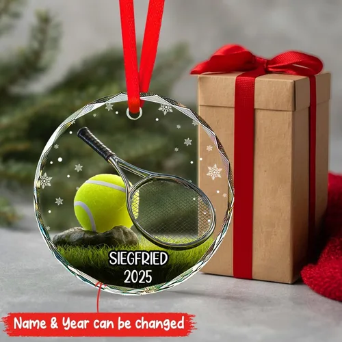 Vista 7 de NAZENTI Adorno de Navidad personalizado de vidrio 3D de tenis 2026, adorno personalizado para jugador de tenis con nombre y año, decoración de árbol