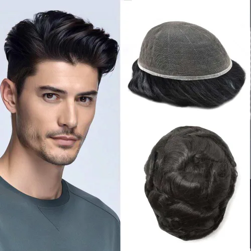 Vista 61 de PUNRU HAIR Completo Swiss Lace Toupee para hombres Sistema de cabello humano real Sistema de reemplazo de cabello humano para hombre Toupee