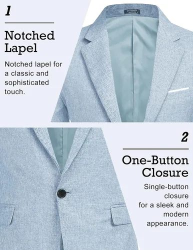 Vista 4 de COOFANDY Blazer para Hombre Chaquetas Deportivas Casuales Corte Ajustado Un Botón Chaqueta de Traje Chaqueta Deportiva Ligera