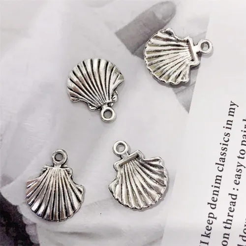 Vista 6 de 50 dijes de concha de plata antigua, festones para bricolaje, conchas marinas para hacer pulseras, collares, joyas