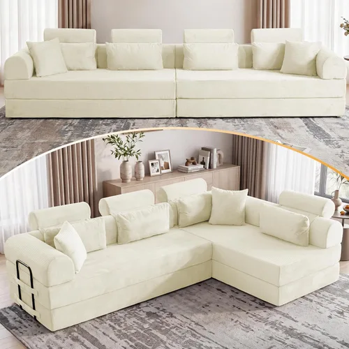 Vista 20 de Sofá modular en forma de L de 114 pulgadas con diván, sofá de pana sin hueso con otomana móvil, sofás de asiento profundo para sala de estar, sin
