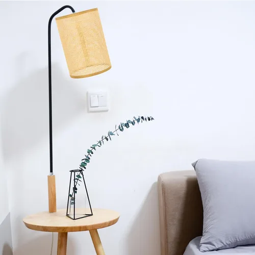 Vista 9 de DOITOOL Pantalla de lámpara de ratán rústico de 8.07 x 5.51 x 5.51 pulgadas, cubierta de luz tejida para lámparas de mesa y pie E27, iluminación