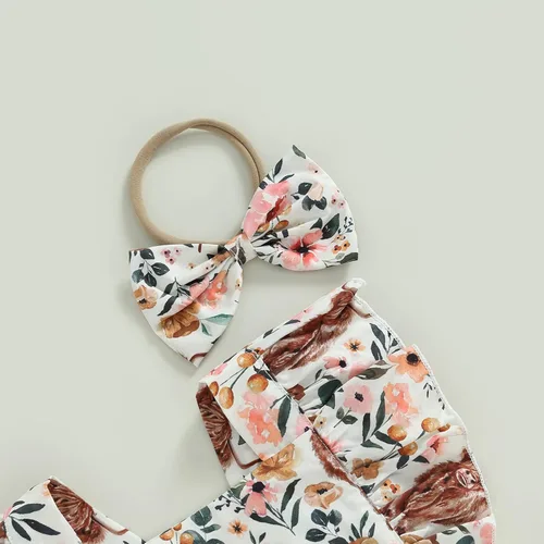 Vista 5 de Karuedoo Ropa de bebé del oeste con estampado de vaca, sin mangas, con volantes, traje de vaquera