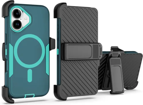 Vista 30 de Funda diseñada para iPhone 16 Pro, magnética, doble protección, resistente y duradera, compatible con MagSafe, clip trasero desmontable, a prueba