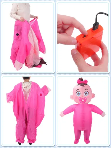 Vista 3 de Ramede Disfraz inflable gigante de bebé de 96 pulgadas, disfraz de revelación de género para niño y niña, disfraz para adultos, baby shower, fiesta