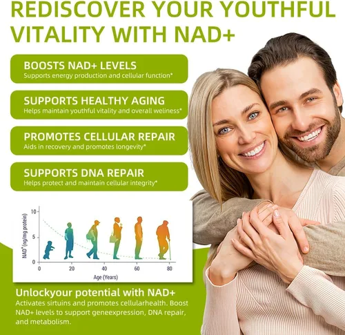 Vista 3 de Suplemento NAD+ de 1000 mg con resveratrol y quercetina - NAD Nicotinamida Adenina Dinucleótido Fórmula Anti-Envejecimiento - Potenciador de energía