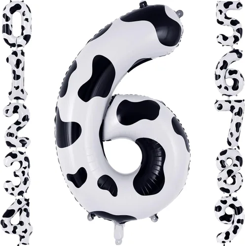 Vista 12 de Globo con el número 0 con estampado de vaca, globos grandes de cumpleaños con número de vaca de 40 pulgadas, globos de aluminio Mylar número 0