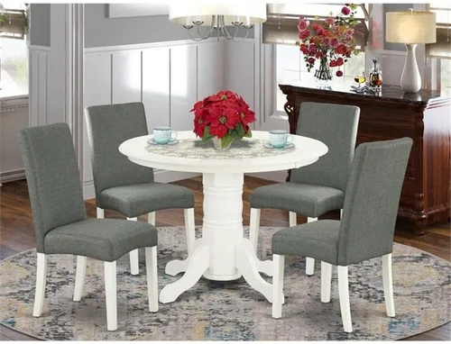 Vista 2 de East West Furniture SHDR5-LWH-07 - Juego de mesa y sillas de cocina de 5 piezas, incluye una mesa de comedor redonda con pedestal y 4 sillas