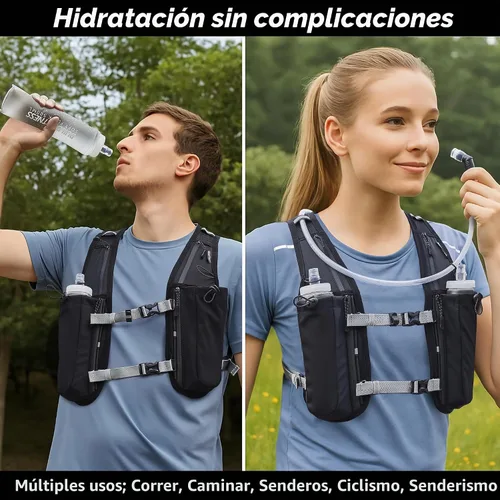 Vista 2 de Running Hydration Vest for Women and Men. Reflective, 8 Pocket, Quick Dry, Water-Resistant, Breathable, Adjustable Backpack for Runs, Hiking