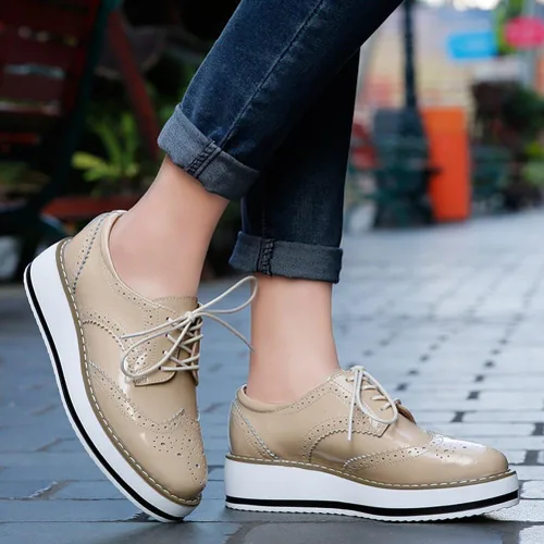 Vista 4 de DADAWEN - Zapatos con cintas tipo Oxford, con plataforma, para mujer, punta cuadrada