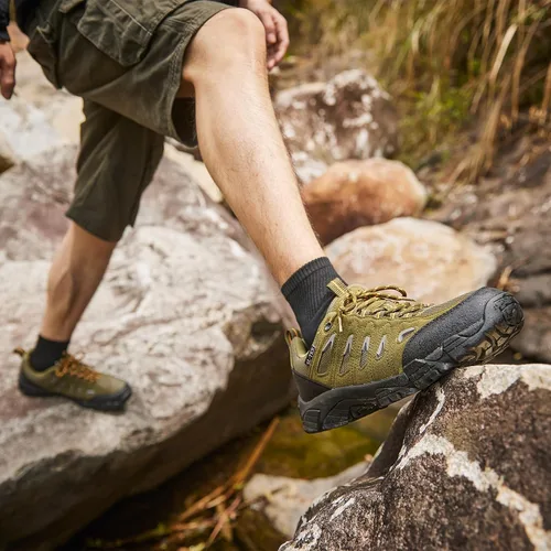 Vista 5 de SHULOOK Botas de senderismo impermeables para hombre, ligeras, antideslizantes, al aire libre, botas de tobillo transpirables, senderismo
