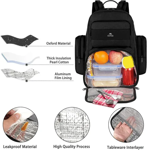 Vista 5 de MATEIN Mochila de almuerzo para hombres de trabajo, mochila táctica de 15.6 pulgadas con compartimento para el almuerzo, mochilas grandes para Negro