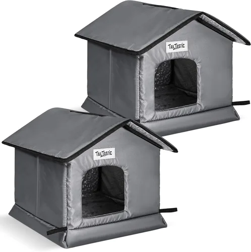 Vista 7 de Casa para gatos al aire libre resistente a la intemperie y aislada, base sin costuras que se mantiene seca, fácil montaje, refugio cálido para gatos
