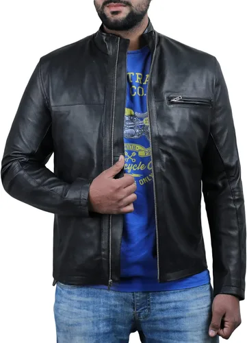 Vista 2 de Laverapelle Chaqueta de piel de cordero auténtica para hombre (negro, chaqueta clásica) - 1501135