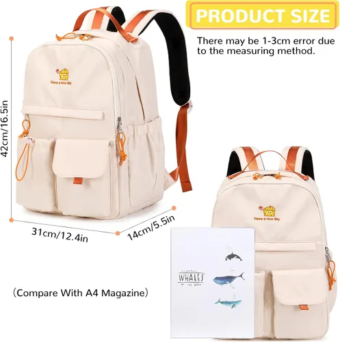 Vista 2 de Lanola Lightweight Backpacks for Girls Kids Fashion Backpacks Middle School Bags Women Casual Daypack - Beige