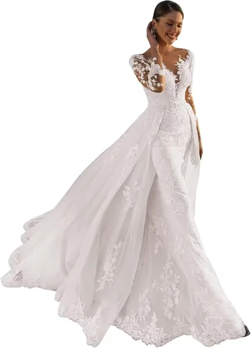 Vista 55 de Vestido de novia formal sin tirantes con encaje, largo de sirena para mujer 2019 WD162