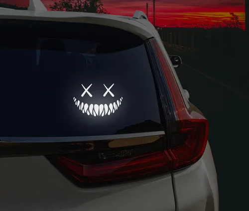 Vista 5 de Pegatina de demonio sonriente reflectante para coche, calcomanía troquelada divertida y genial para ventana de coche