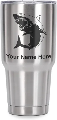 Vista 41 de LaserGram Vaso aislado al vacío de 20 onzas, gran tiburón blanco, grabado personalizado incluido (negro)