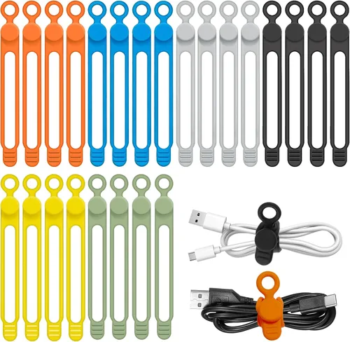 Vista 14 de Organizador de cables de silicona reutilizable de 3 pulgadas para cables de carga, cables de datos, cables de computadora, organización de cables
