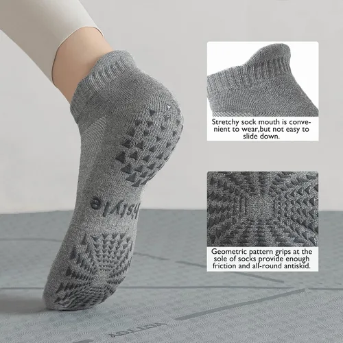 Vista 4 de Hstyle 6 pares de calcetines de yoga con agarres para mujeres y hombres, ideales para ballet, entrenamiento descalzo, calcetines antideslizantes