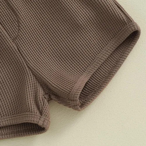 Vista 6 de Omkzanbi Conjunto de ropa de verano para bebé niño, camiseta de manga corta, pantalones cortos de punto gofre, 2 piezas, pantalones cortos