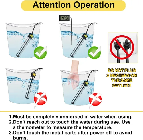 Vista 6 de Treela 2 Piezas Calentadores de Agua de Inmersión Portátiles Eléctricos Sumergibles para Piscina/Bañera de Hidromasaje con 304 SS para Bañera, Cubo