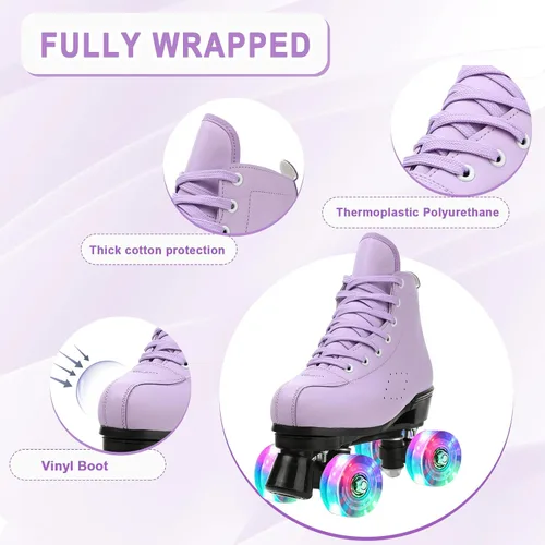 Vista 4 de YYW Patines clásicos de doble fila para mujeres y niñas, patines de ruedas de piel sintética de alta calidad, para interiores y exteriores