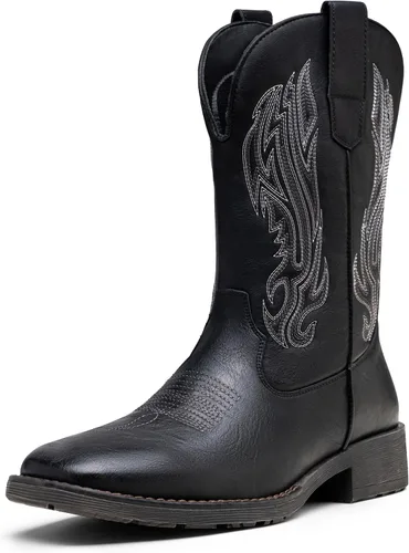 Vista 16 de Jousen Botas Vaqueras para Hombres con Bordado, Botas Occidentales Retro de Punta Cuadrada para Hombre, Botas Vaqueras Para Hombre
