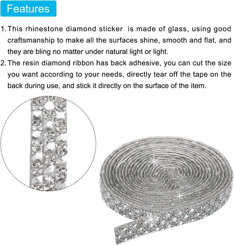 Vista 4 de MECCANIXITY 3 rollos de cinta autoadhesiva con diamantes de imitación de 1 yarda de 0.472 in, 3 estilos para proyectos de manualidades, decoración