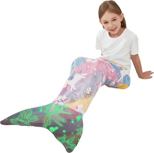 Vista 12 de Softan Manta de tiburón para niños, franela suave, juguetes para niños, manta de forro polar con cola de tiburón, azul oscuro, cálida y suave